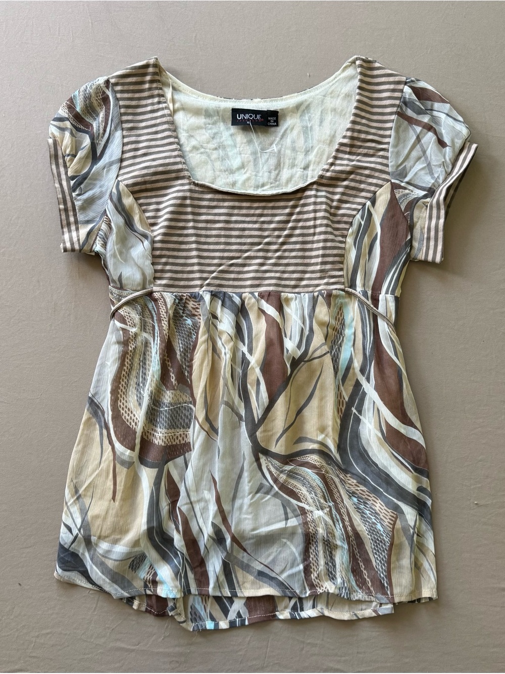 Vintage Unique Spectrum wave print Tie Waist babydoll top